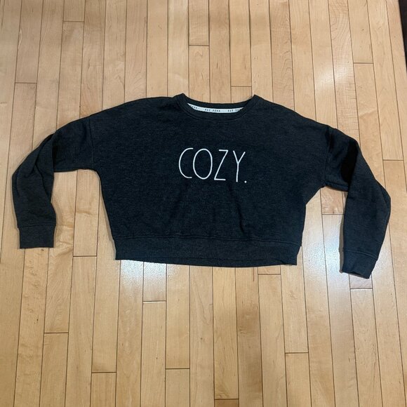 RAE DUNN Cropped Sweatshirt Top Heathered Charcoal Cozy Size XS - Picture 2 of 11